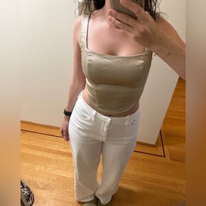 Abercrombie&Fitch - Sleek Beige Satin Crop Top